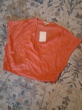 Elan Coral Faux Wrap Crop Top